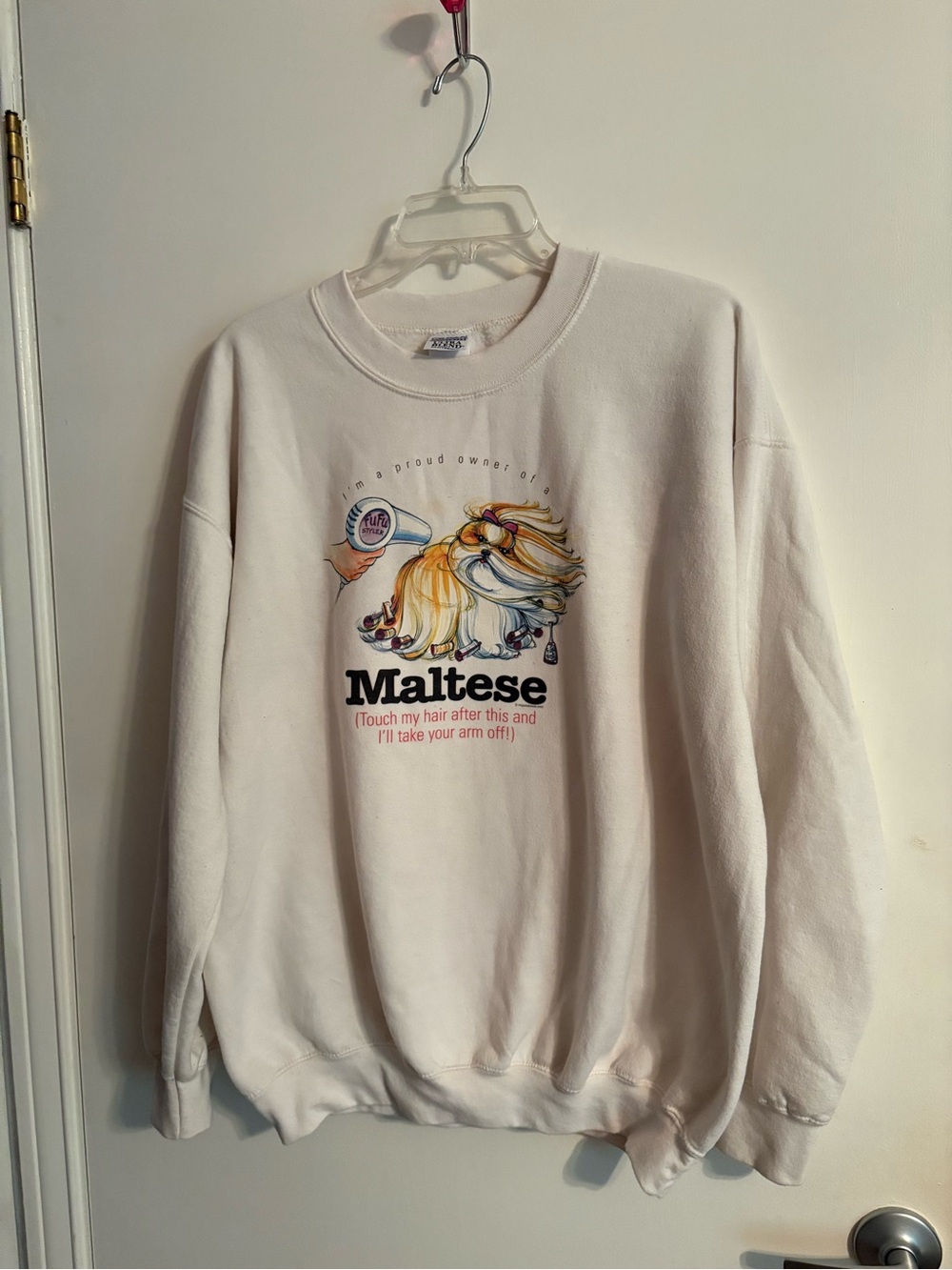 Screen Stars Cream Maltese Graphic Crewneck Sweatshirt